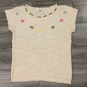 Short Sleeved Vintage Knit Top with Pastel Flowersnand ribbon details